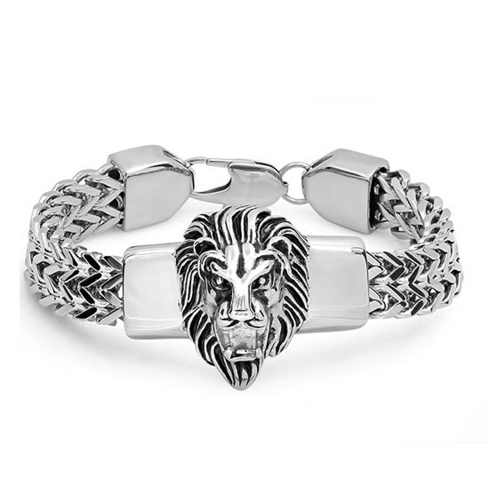 ANTHONY JACOBS Men's Stainless Steel Lion Head Box Chain Bracelet NEW